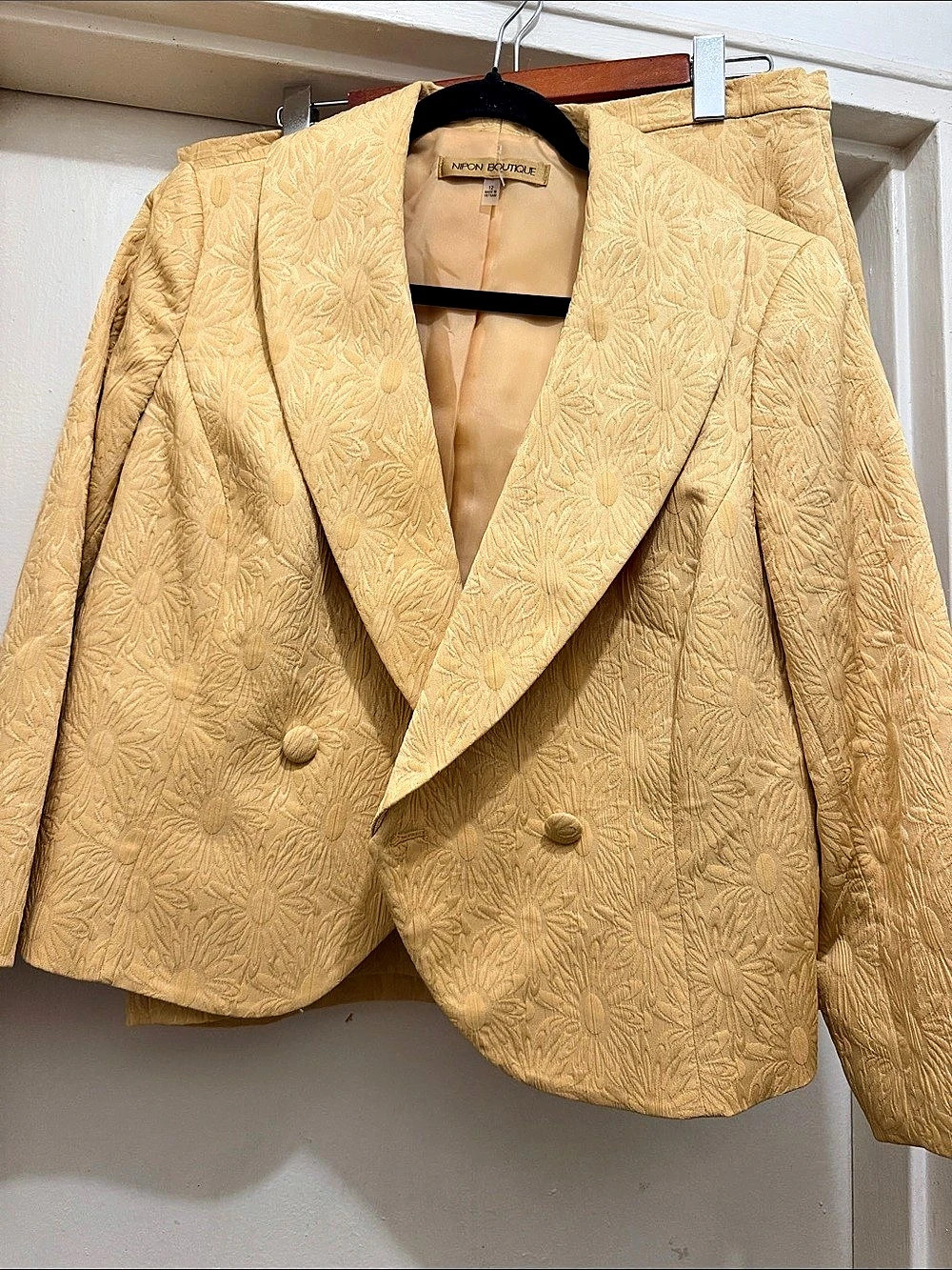 Nipon Boutique Floral Brocade Blazer in Yellow